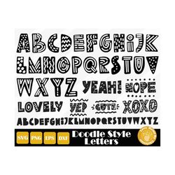 Doodle Font Svg, Doodle Alphabet, Cute letters PNG SVG EPS Files for Cricut Silhouette Files, Easy Cut, Instant Download