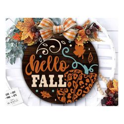 Hello fall door hanger svg Leopard pumpkin svg,  Fall Door Hanger SVG, Autumn door hanger svg Laser Cut Files  Front Doo