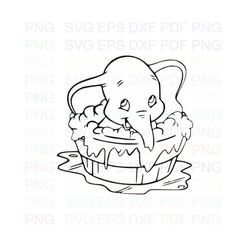 Dumbo_Elephant_Bathing Outline Svg Dxf Eps Pdf Png, Cricut, Cutting file, Vector, Clipart - Instant Download