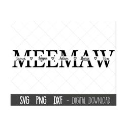 Meemaw SVG, Grandma svg, meemaw split name frame cut file, meemaw clipart svg, meemaw png, Mother's Day SVG, cricut silh