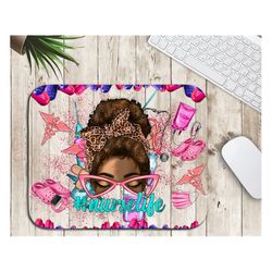 Afro Nurse Messy Bun Mouse Pad Sublimation Png,Nurse Mouse Pad PNG,Western Nurse Mouse Pad Png,Nurse Elementary, Practic