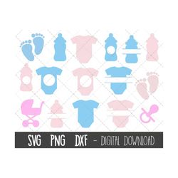 baby shower bundle, baby svg bundle, baby monogram svg, baby bottle, onesie, baby footprint png, baby cricut silhouette