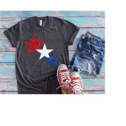4th of July womens shirt, star glitter shirt, Glitter 4th of July shirt, fourth shirt, patriotic shirt, 4th of July tee,