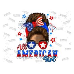 All American Girl Afro Messy Bun Png, 4th of July png, All American girl png, USA flag png, afro woman png, sublimation