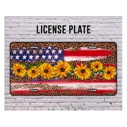 Western USA Flag And Sunflowers License Plate Png, American Flag License Plate Png, 4th Of July Png Downloads, License P