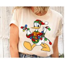 Disney Donald Duck Santa Hat Christmas Light Costume T-Shir, Santa Donald Duck shirt, Donald Duck Tree shirt, Funny Chri