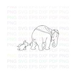 Dumbo_with_his_Jumbo_Mother_Walking_Dumbo Outline Svg Dxf Eps Pdf Png, Cricut, Cutting file, Vector, Clipart - Instant D