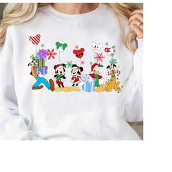 Disney Mickey and Friends Merry Christmas Balloon Shirt, Christmas Lights and Presents Sweatshirt,Disneyland Christmas M