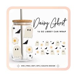 BUY 5 GET 30 Off | cute ghost svg for glass cup | Halloween Ghost with Daisy SVG, Libbey Can Wrap svg, Fall Beer Glass c