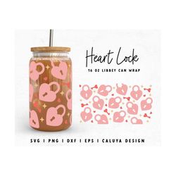 16oz Libbey Can Wrap SVG | Heart Lock SVG | Valentines Day svg | Valentines Cup Wrap svg | Glass Can Wrap svg | Cricut,