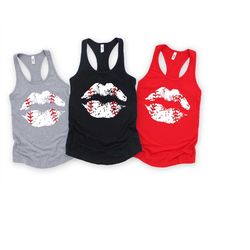 Cute Baseball Tank Top for Women, Baseball Lips Shirt, Softball Mom Tank, Softball Tank Tops, Funny Baseball Tee, Baseba