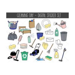 Cleaning Digital Stickers, GoodNotes Stickers, Pre-cropped Digital Planner Stickers, Chores and Cleaning Digital Planner