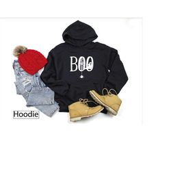 Hoodie Sweatshirt, Boo Ghost Hooded Sweatshirt, Fall Sweatshirts, Autumn Sweater, Halloween Matching Outfits, Trick or T