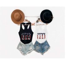 usa print flag racerback tank top, women's july 4th v-neck, patriotic shirt, 4th july shirt, stars and stripes, custom s