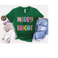 Merry And Bright Shirt, Comfort Colors T-shirt, Family Matching Christmas Outfits, Holiday T-shirts, Xmas Pajamas, Joyfu