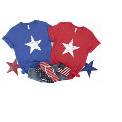 Distressed Star Tee | Womens Tee, Merica, Stars and Stripes TShirt, 4th of July Graphic Tee, Independence Day Tees | Gru