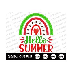 Hello Summer Svg, Summer Svg, Rainbow Watermelon, Summer Cut File, Hello Summer Png, Summer Porch Sign, Summer Dxf, Svg