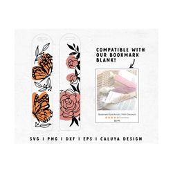 Bookmark Template SVG | Bookmark SVG | Butterfly SVG | Botanical Flower svg | Rose svg | diy gift | Mothers Day svg Cric
