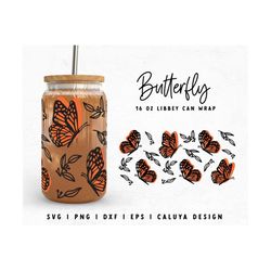 16oz libbey can wrap svg | boho butterfly svg | botanical glass can wrap svg | trendy cup wrap svg | gift cup svg cricut