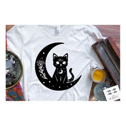 Cat on the moon SVG, Crescent moon svg, Magic illustration svg, Witchcraft svg, Boho svg, Boho illustration svg, Magic I