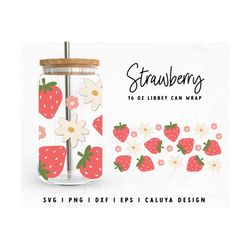 16oz Libbey Can Wrap SVG | Retro Strawberry SVG | Glass Can Wrap SVG | Retro Flower svg | Trendy svg | Fruit svg Cricut,