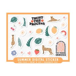 monstera digital sticker | tropical print then cut sticker for cricut | summer digital planner sticker | goodnote, cricu