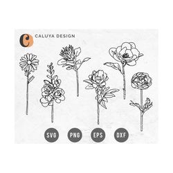 Hand Drawn Flower SVG | Flower Line Art SVG | Botanical SVG | Spring Wildflower svg | Mothers Day svg Cut File for Cricu