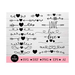 21 Valentine SVG Arrows,Flower svg,Element,decorate,For Cut File,Love Arrow SVG,Heart svg,doodle,hand drawn,line art svg