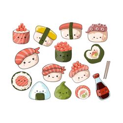 15 Kawaii Sushi Clipart  Cute Sushi Clipart Set bundle