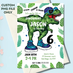 Personalized File Dinosaur Invitation Png, Dinosaur Birthday Invites Png, Instant Download Dinosaur Invitations PNG File