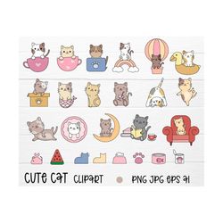 Cats cartoon clipart, Kawaii cat doodle , icons Pet illustration ,for stickers Planner .vector illustration