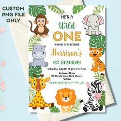 Personalized File Safari Birthday Invitation Png, Wild One 1st Birthday Invite Png, Jungle Animals invitations, PNG File