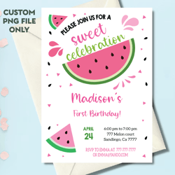 Personalized File Watermelon Invitation Png, Watermelon Invites Png, Instant Download Watermelon Birthday Invitations