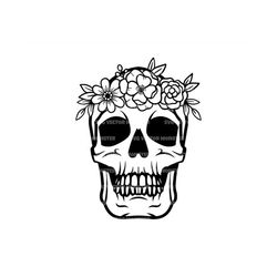 Skull with Flower Crown Svg, Floral Skull Svg, Sugar Skull Svg, Floral Wreath. Vector Cut file Cricut, Silhouette, Pdf P