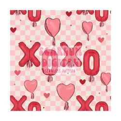 Xoxo Balloons Seamless Pattern-Valentine's Day Sublimation Digital Design Download-heart balloons seamless pattern, vday