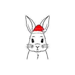 christmas bunny svg, rabbit christmas hat svg, merry christmas svg, xmas, santa hat svg. vector cut file cricut, silhoue