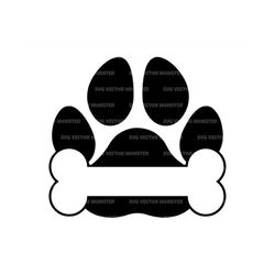 Dog Paw Print Svg, Bone Svg, Paw Print Monogram, Name Frame. Vector Cut File Cricut, Silhouette, Png Dxf Pdf, Stencil, D