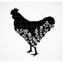 Floral Chicken Silhouette SVG, chicken svg , Floral chicken SVG , chicken cut file , hen paper cut file , chicken clipar