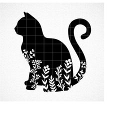 Floral Cat Silhouette SVG , Cat svg, Floral Cat SVG , Floral Cat cut file, cat paper cut file, cat clipart svg, floral s