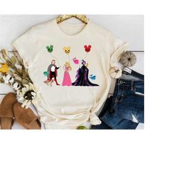 Disney Sleeping Beauty Halloween Balloon T-Shirt, Aurora Maleficent Prince Phillip Spooky Season Halloween Shirt, Mickey