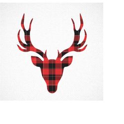 Buffalo Plaid Deer SVG, Deer SVG, Deer Head SVG, Christmas Deer Head Svg, Silhouette Cut Files, Cricut Cut Files
