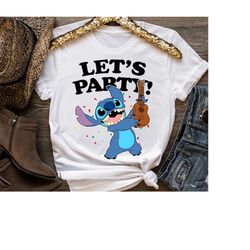 Stitch Let's Party Cute Stitch Birthday Shirt, Disneyland Family Vacation Trip, WDW Matching Shirts, Magic Kingdom Outfi