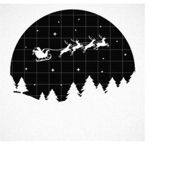 Santa's Sleigh, Stars and Trees Circle Stencil SVG , Santa Christmas Skyline, Christmas svg , Christmas shirt svg , Sant
