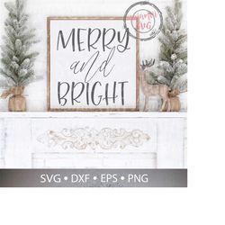 Merry and Bright SVG, Christmas Svg file for Cricut, Christmas Clipart Svg, Christmas Ornaments Svg, Christmas Frame Svg