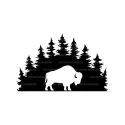 Buffalo Svg, Forest Svg, Bison Svg, Woods Svg, Trees, Wildlife. Vector Cut file Cricut, Silhouette, Pdf Png Dxf, Decal,