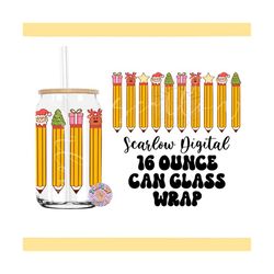 Christmas Pencil Erasers Can Glass Wrap PNG, 16 Ounce can glass designs, teacher can glass png, teacher gift ideas, teac