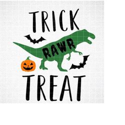 Trick Rawr Treat Svg, Dinosaur Svg, Funny Halloween Svg, T-Rex with Silhouette Svg, Dxf, Eps, Png, Fall Cut Files, Kids