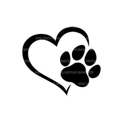 Heart Dog Paw Print Svg. Vector Cut File for Cricut, Silhouette, Png Dxf Png Pdf, Stencil, Decal, Vinyl, Symbol