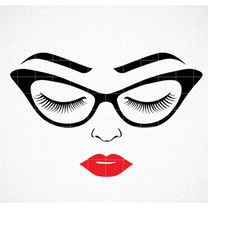 Women's face svg, Girl in glasses svg, Women face png, Eye lashes svg, Lady lips svg, Woman head svg, Lady face svg, Wom