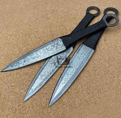 Custom Handmade Damascus Steel Throwing Knives Set With Leather Sheath